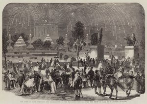 Fetene i Paris, fyrverkeri og belysning på Trocadero, skissert fra Champ de Mars